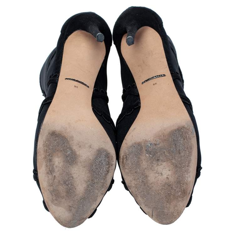 Pre Owned Dolce & Gabbana Black Mesh and Suede Trim Peep Toe Booties Size 38