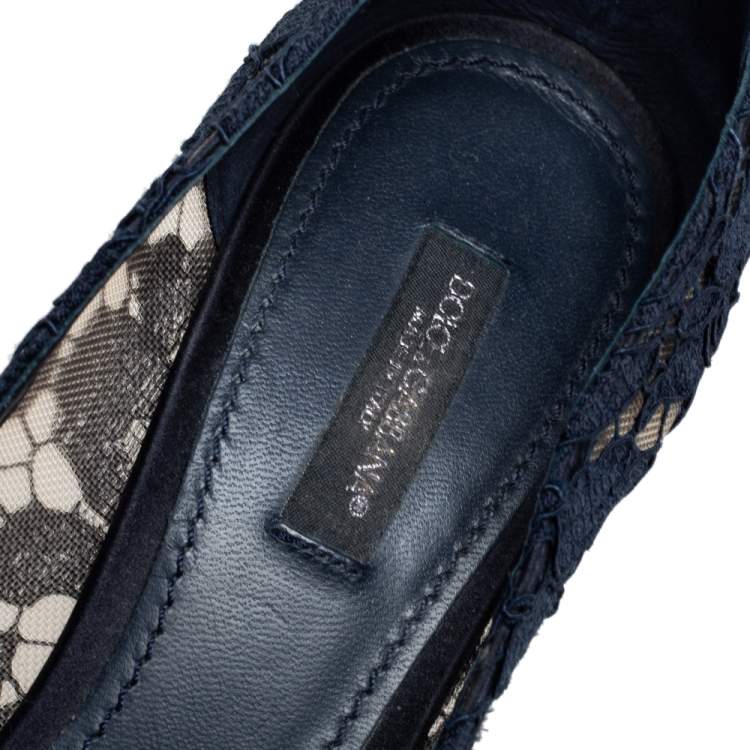 Pre Owned Dolce & Gabbana Blue Lace Bellucci Crystal Embellished Pointed Toe Pumps Size 37.5