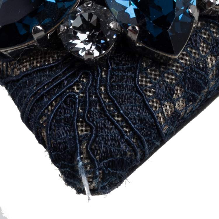 Pre Owned Dolce & Gabbana Blue Lace Bellucci Crystal Embellished Pointed Toe Pumps Size 37.5