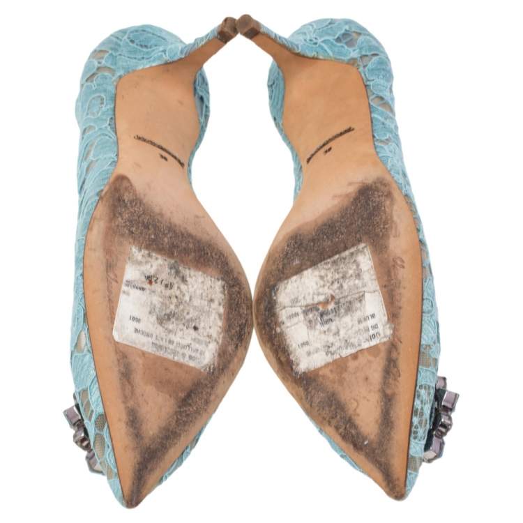 Pre Owned Dolce & Gabbana Blue Lace Bellucci Pointed Toe Pumps Size 38