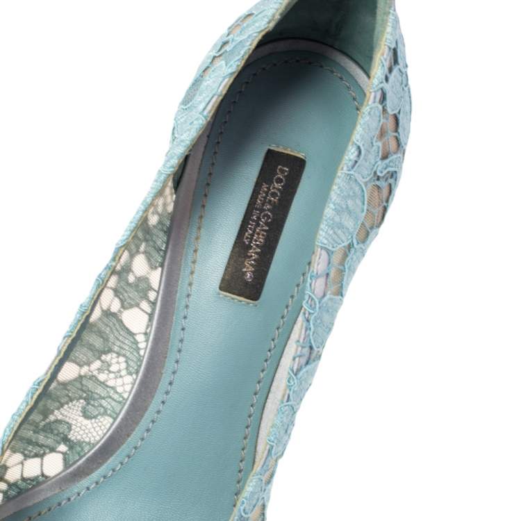 Pre Owned Dolce & Gabbana Blue Lace Bellucci Pointed Toe Pumps Size 38