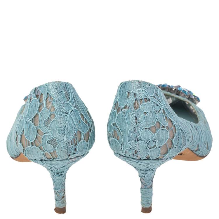 Pre Owned Dolce & Gabbana Blue Lace Bellucci Pointed Toe Pumps Size 38