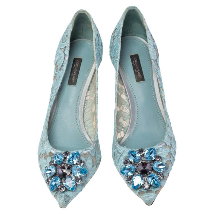 Pre Owned Dolce & Gabbana Blue Lace Bellucci Pointed Toe Pumps Size 38