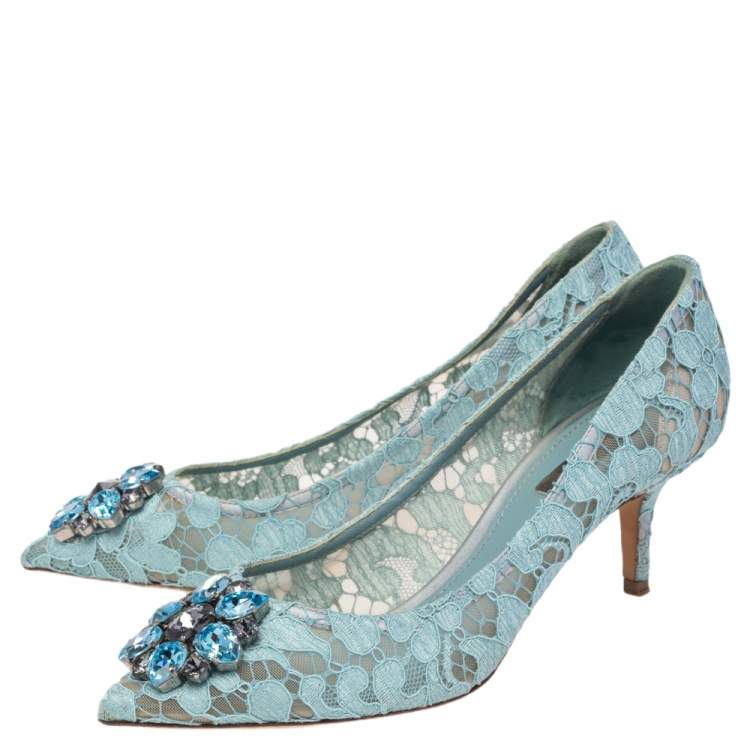 Pre Owned Dolce & Gabbana Blue Lace Bellucci Pointed Toe Pumps Size 38