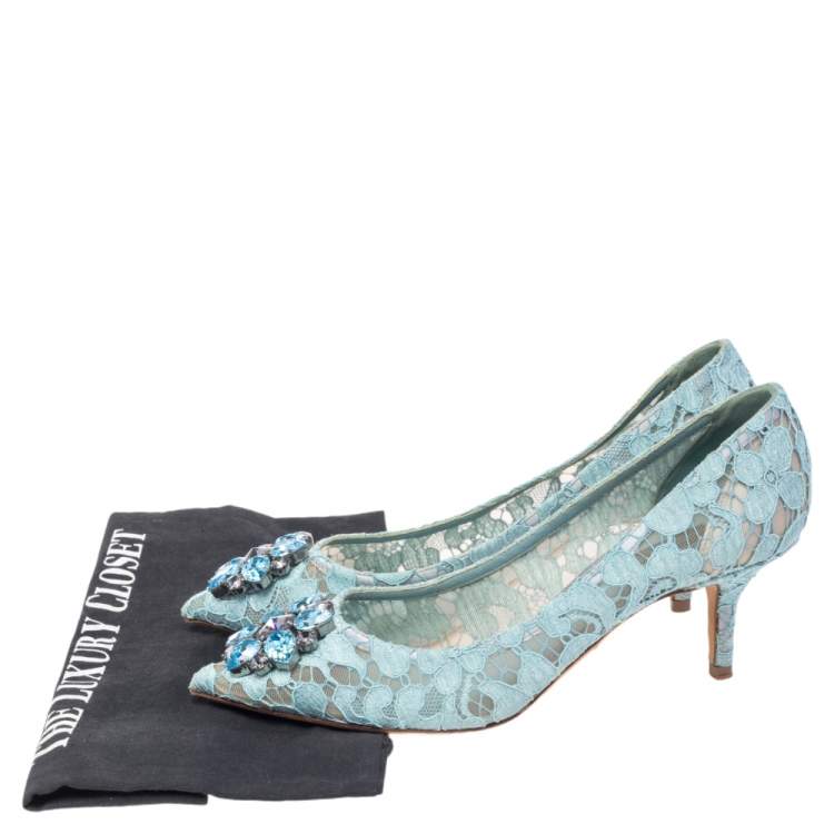 Pre Owned Dolce & Gabbana Blue Lace Bellucci Pointed Toe Pumps Size 38