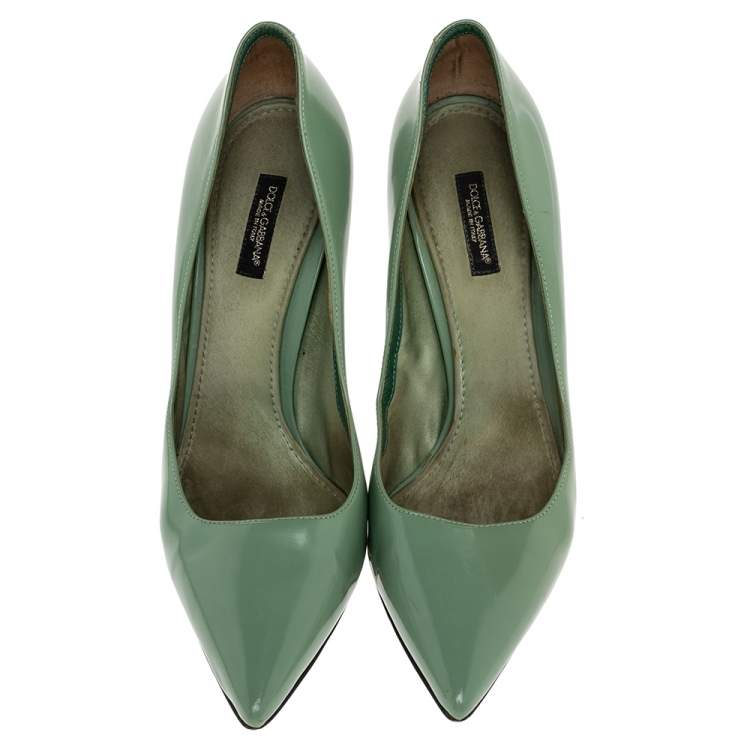 Pre Owned Dolce & Gabbana Green Leather Pointed Toe Pumps Size 38