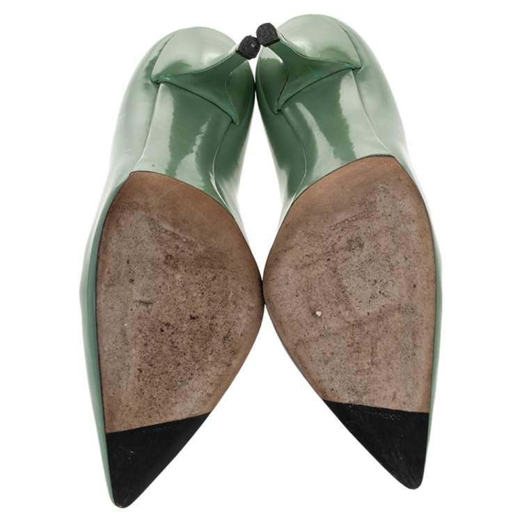 Pre Owned Dolce & Gabbana Green Leather Pointed Toe Pumps Size 38