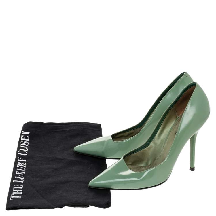 Pre Owned Dolce & Gabbana Green Leather Pointed Toe Pumps Size 38