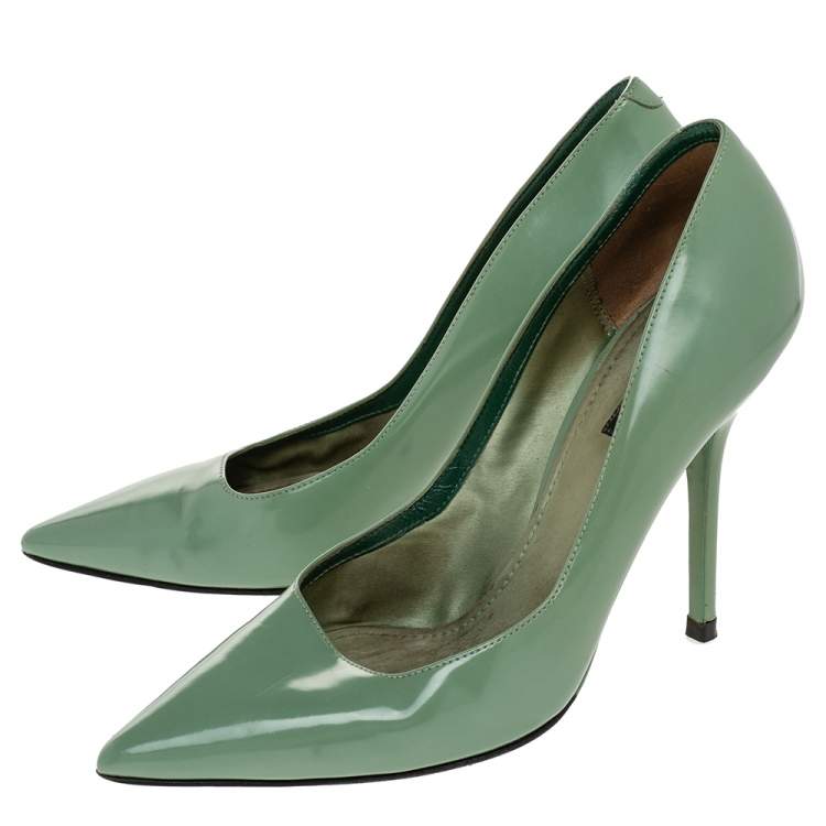 Pre Owned Dolce & Gabbana Green Leather Pointed Toe Pumps Size 38
