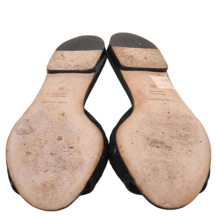 �مملوكة مسبقًا Dolce & Gabbana Black Lace Flat Slide Sandals Size 36
