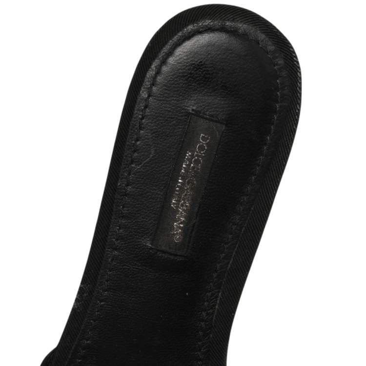 مملوكة مسبقًا Dolce & Gabbana Black Lace Flat Slide Sandals Size 36