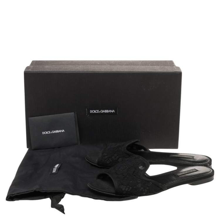 مملوكة مسبقًا Dolce & Gabbana Black Lace Flat Slide Sandals Size 36