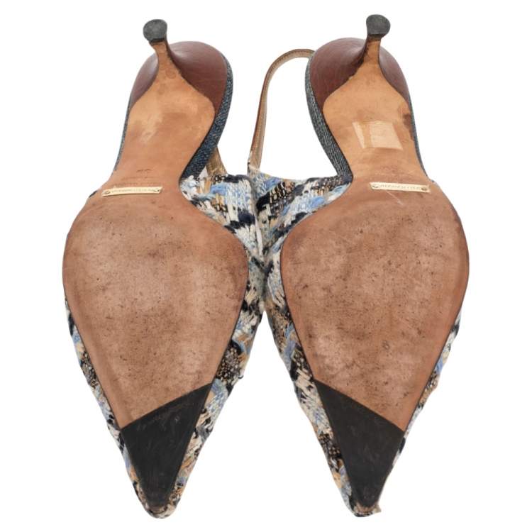 Pre Owned Dolce and Gabbana Multicolor Tweed And Denim Slingback  Pumps Size 39