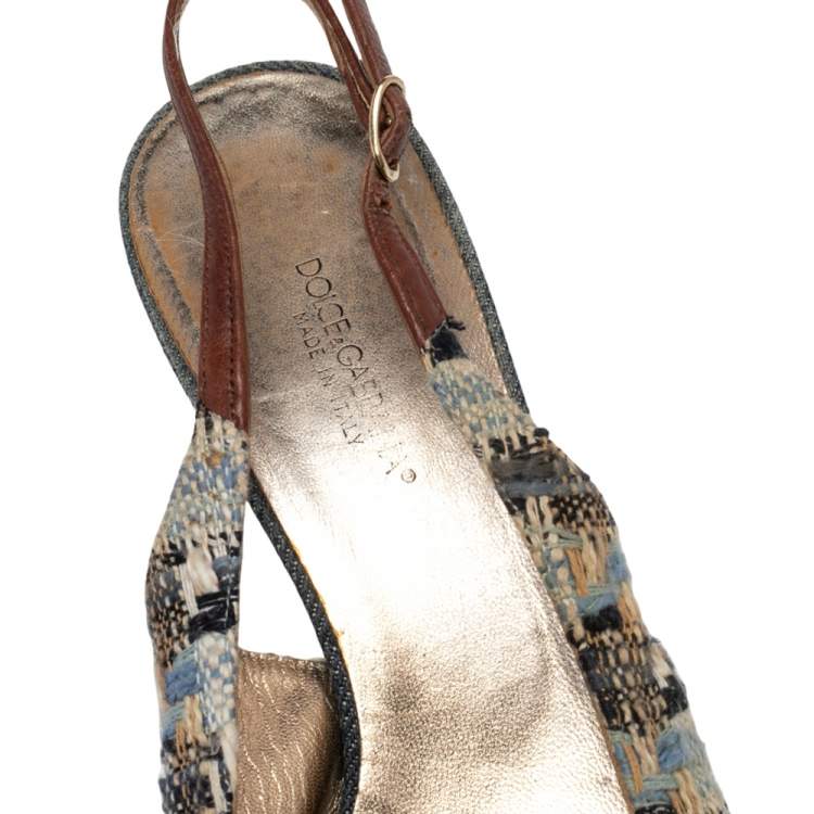 Pre Owned Dolce and Gabbana Multicolor Tweed And Denim Slingback  Pumps Size 39