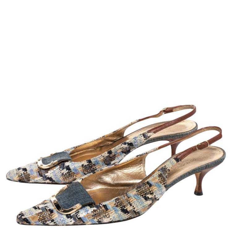 Pre Owned Dolce and Gabbana Multicolor Tweed And Denim Slingback  Pumps Size 39