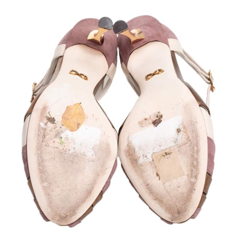 Pre Owned Dolce and Gabbana Multicolor Leather, Patent Leather and Suede Strappy Sandals Size 37