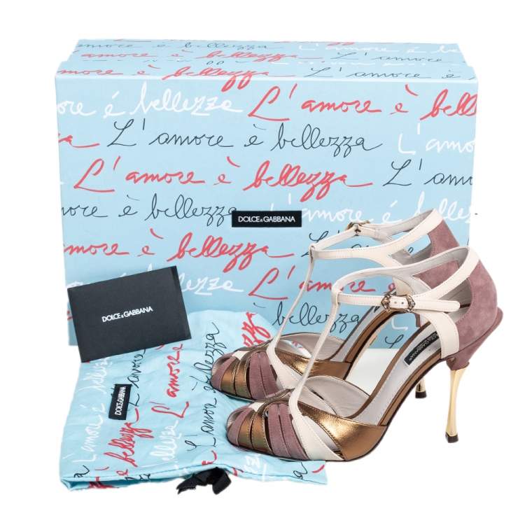 Pre Owned Dolce and Gabbana Multicolor Leather, Patent Leather and Suede Strappy Sandals Size 37