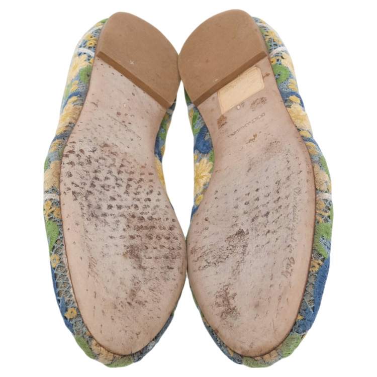 مملوكة مسبقًا Dolce & Gabbana Multicolor Floral Lace Smoking Slippers Size 40 