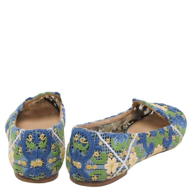 مملوكة مسبقًا Dolce & Gabbana Multicolor Floral Lace Smoking Slippers Size 40 