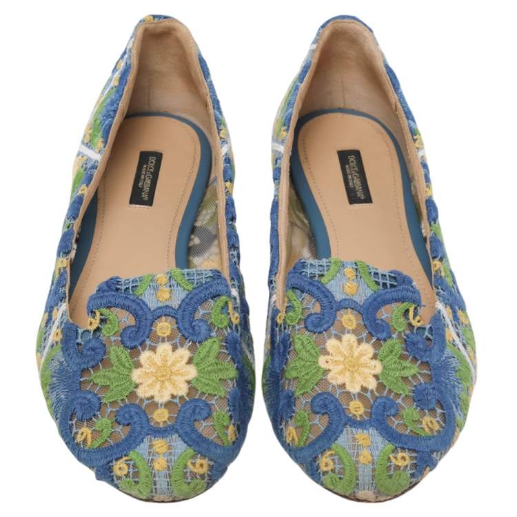 مملوكة مسبقًا Dolce & Gabbana Multicolor Floral Lace Smoking Slippers Size 40 