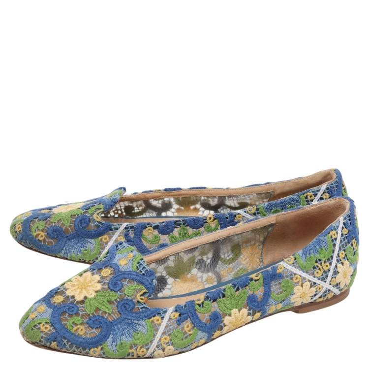 مملوكة مسبقًا Dolce & Gabbana Multicolor Floral Lace Smoking Slippers Size 40 