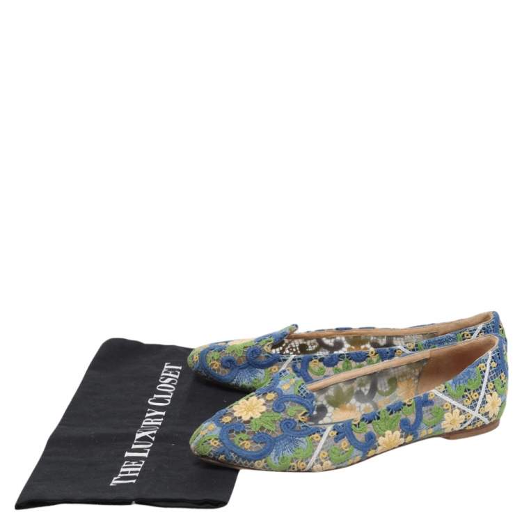 مملوكة مسبقًا Dolce & Gabbana Multicolor Floral Lace Smoking Slippers Size 40 