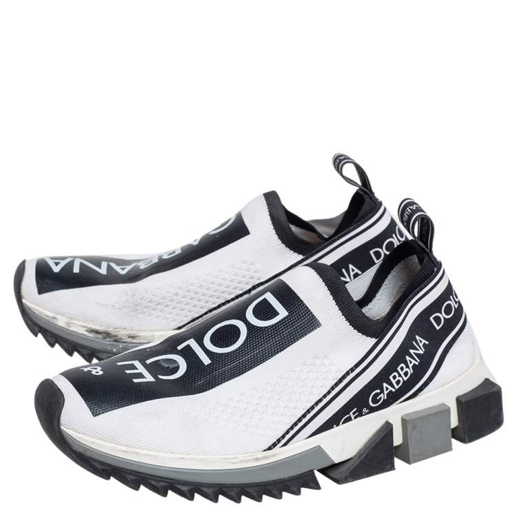 Pre Owned Dolce & Gabbana White/Black Knit Fabric Sorrento Sneakers Size 37