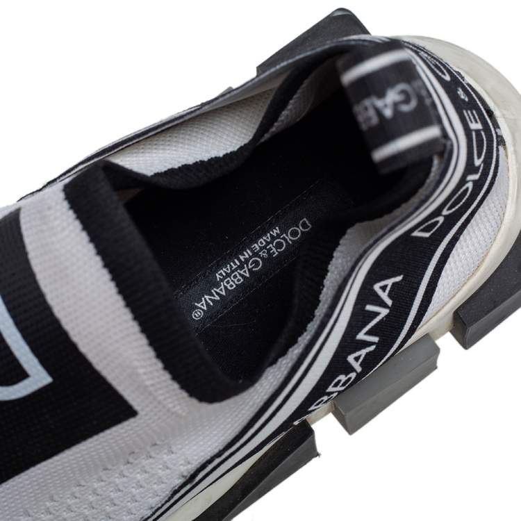 Pre Owned Dolce & Gabbana White/Black Knit Fabric Sorrento Sneakers Size 37