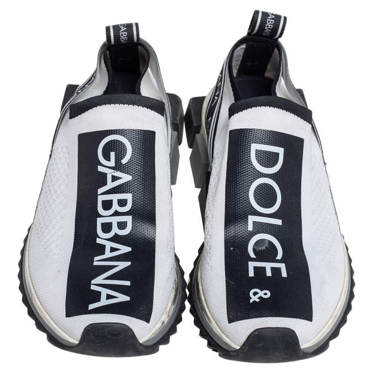 Pre Owned Dolce & Gabbana White/Black Knit Fabric Sorrento Sneakers Size 37