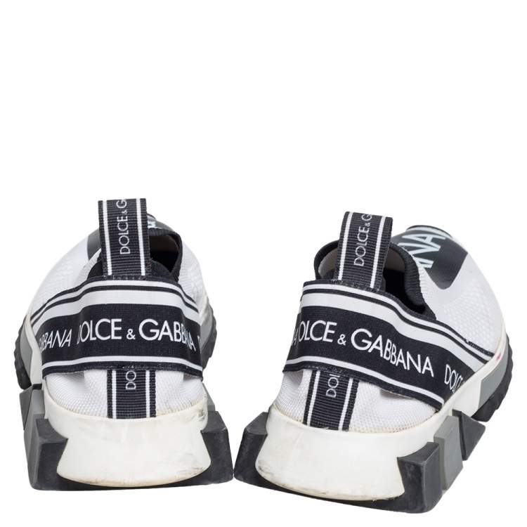 Pre Owned Dolce & Gabbana White/Black Knit Fabric Sorrento Sneakers Size 37