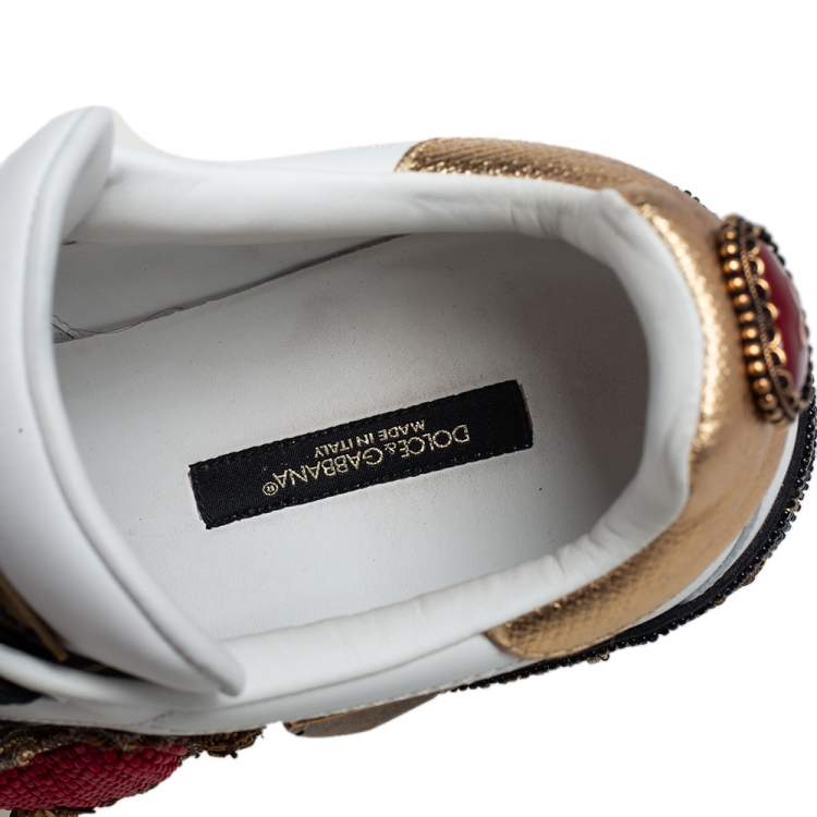 Pre Owned Dolce & Gabbana White Leather Portofino Heart Bellezza Low Top Sneakers Size 38