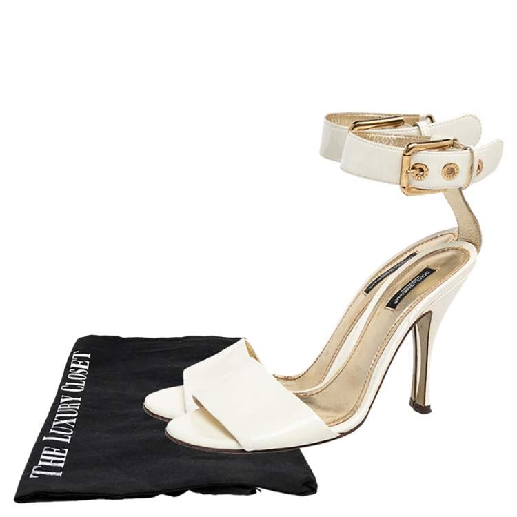 Pre Owned Dolce & Gabbana White Patent Leather Ankle Strap Sandals Size 39