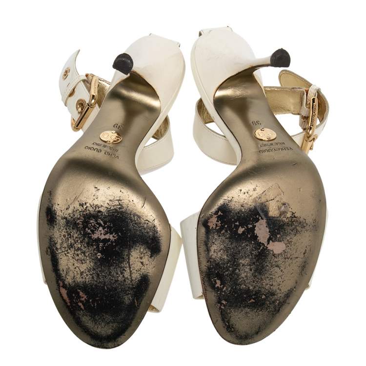 Pre Owned Dolce & Gabbana White Patent Leather Ankle Strap Sandals Size 39