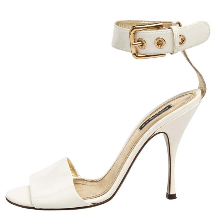 Pre Owned Dolce & Gabbana White Patent Leather Ankle Strap Sandals Size 39