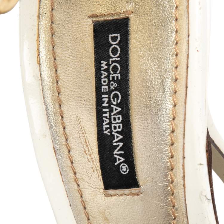 Pre Owned Dolce & Gabbana White Patent Leather Ankle Strap Sandals Size 39