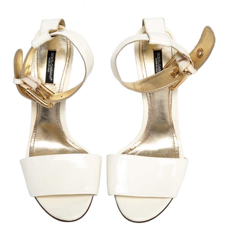 Pre Owned Dolce & Gabbana White Patent Leather Ankle Strap Sandals Size 39