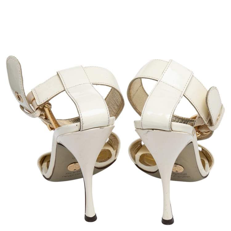 Pre Owned Dolce & Gabbana White Patent Leather Ankle Strap Sandals Size 39