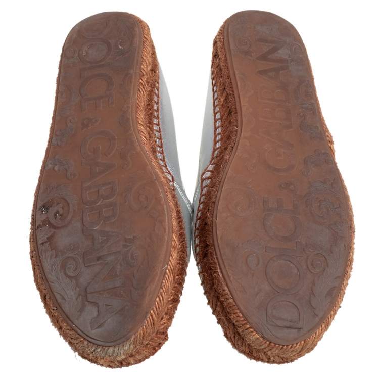 Pre Owned Dolce & Gabbana Silver Leather Logo Embossed Espadrille Flats Size 38