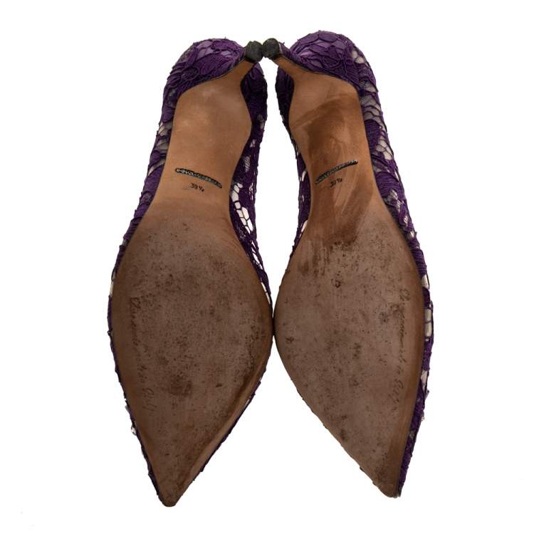 Pre Owned Dolce & Gabbana Purple Lace Bellucci Crystal Embellished Pointed Toe Pumps Size 39.5
