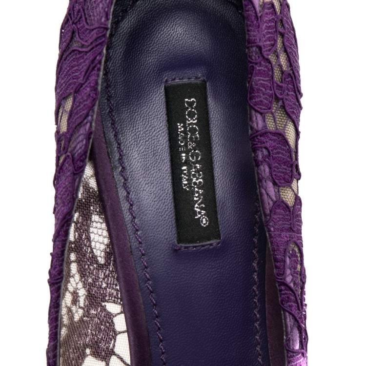 Pre Owned Dolce & Gabbana Purple Lace Bellucci Crystal Embellished Pointed Toe Pumps Size 39.5