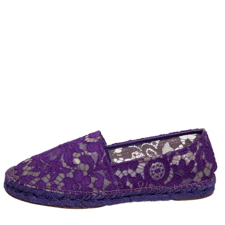 Pre Owned Dolce & Gabbana Purple Lace Espadrille Flats Size 39