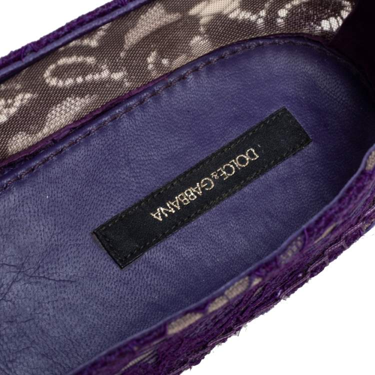 Pre Owned Dolce & Gabbana Purple Lace Espadrille Flats Size 39