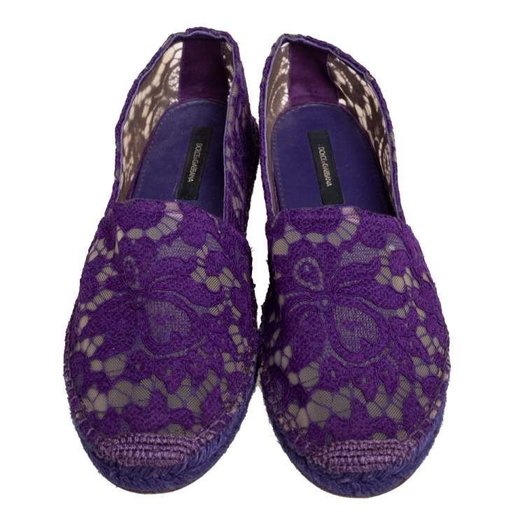 Pre Owned Dolce & Gabbana Purple Lace Espadrille Flats Size 39