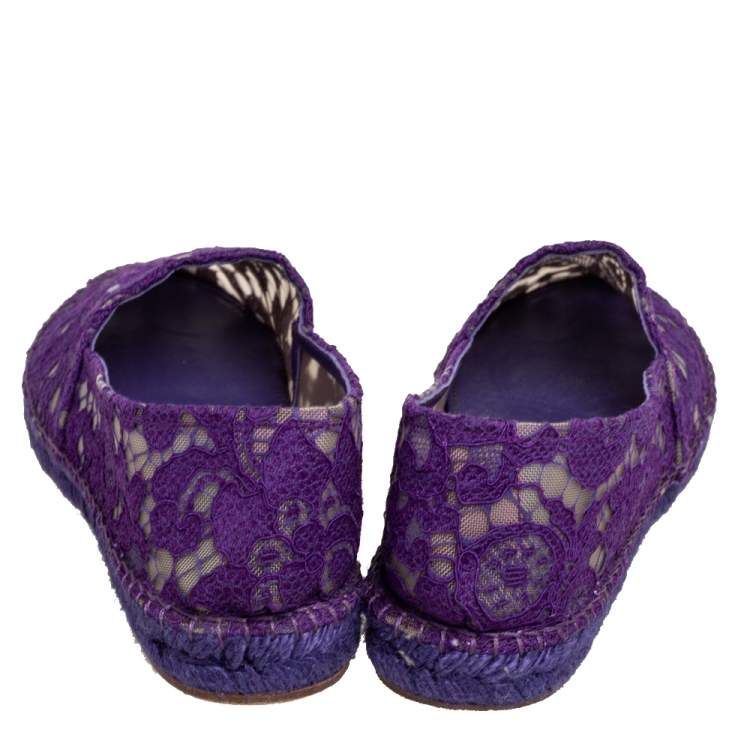 Pre Owned Dolce & Gabbana Purple Lace Espadrille Flats Size 39
