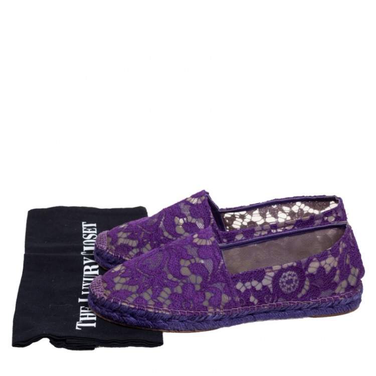 Pre Owned Dolce & Gabbana Purple Lace Espadrille Flats Size 39