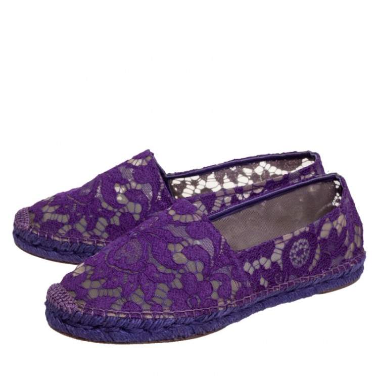 Pre Owned Dolce & Gabbana Purple Lace Espadrille Flats Size 39