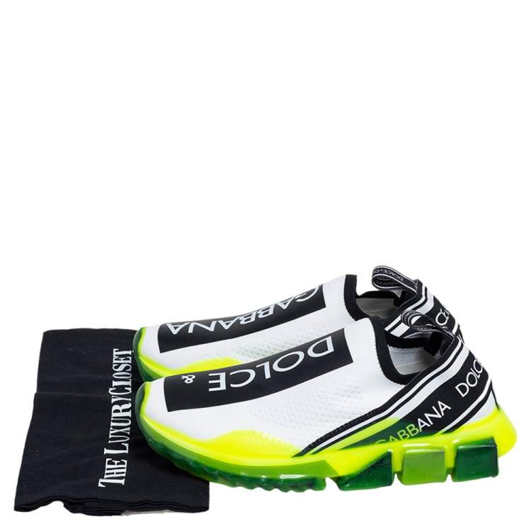 Pre Owned Dolce & Gabbana Neon Green/White Knit Fabric Sorrento Slip On Sneakers Size 40