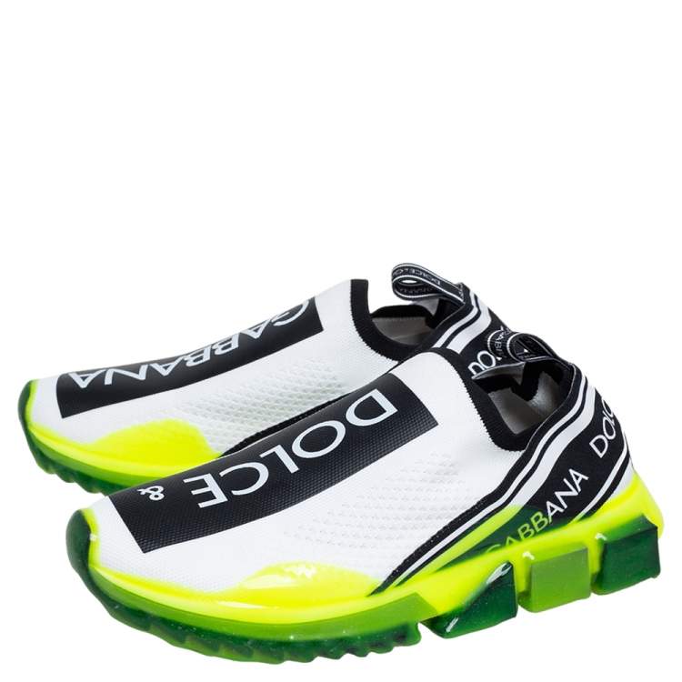 Pre Owned Dolce & Gabbana Neon Green/White Knit Fabric Sorrento Slip On Sneakers Size 40