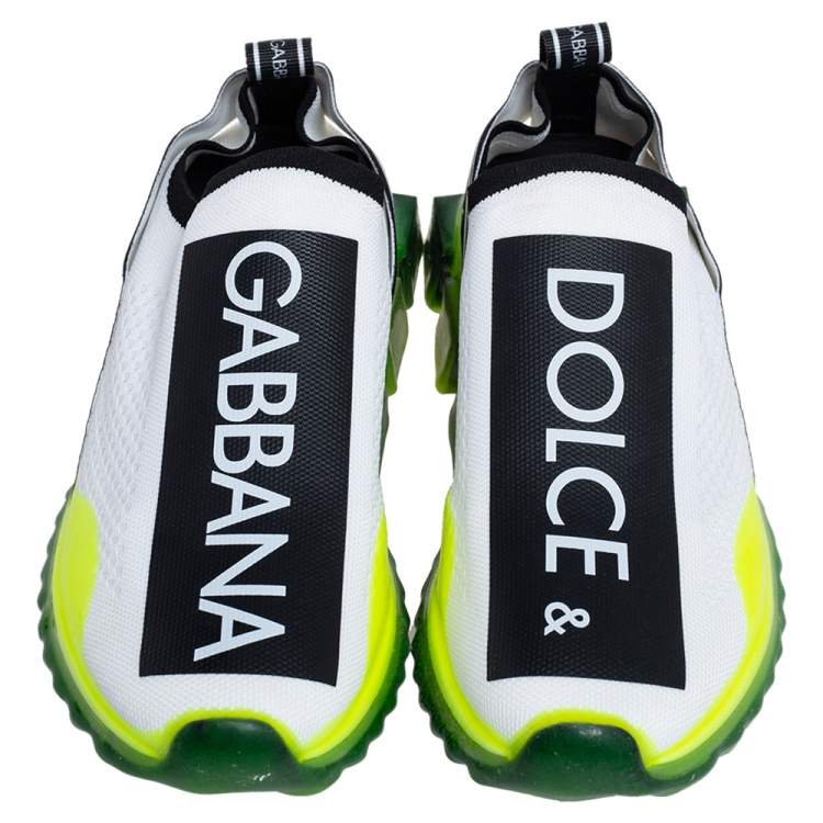 Pre Owned Dolce & Gabbana Neon Green/White Knit Fabric Sorrento Slip On Sneakers Size 40