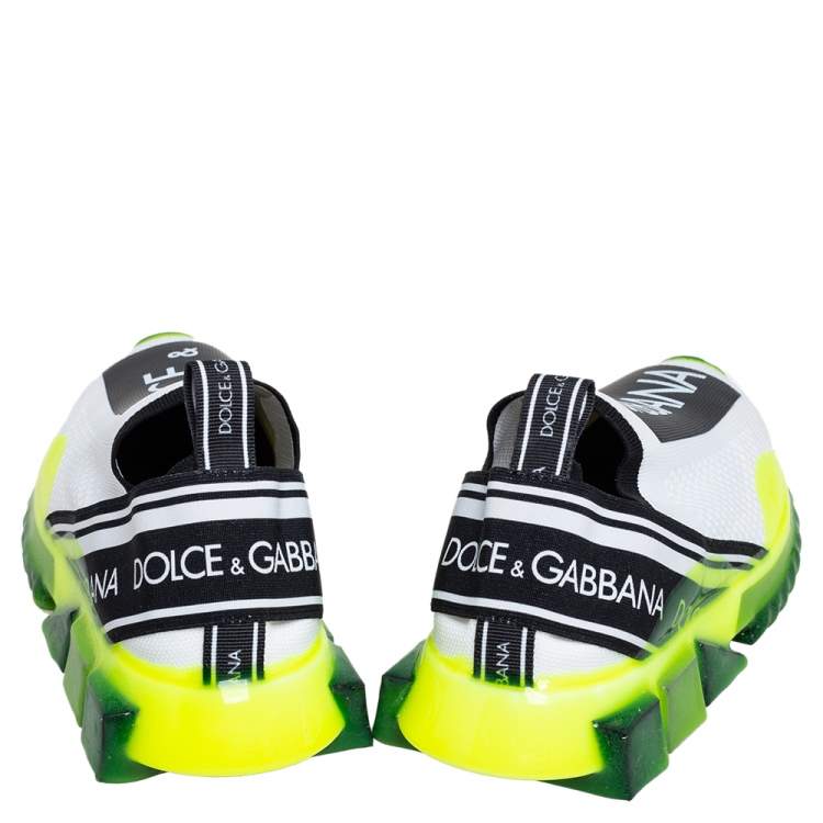Pre Owned Dolce & Gabbana Neon Green/White Knit Fabric Sorrento Slip On Sneakers Size 40